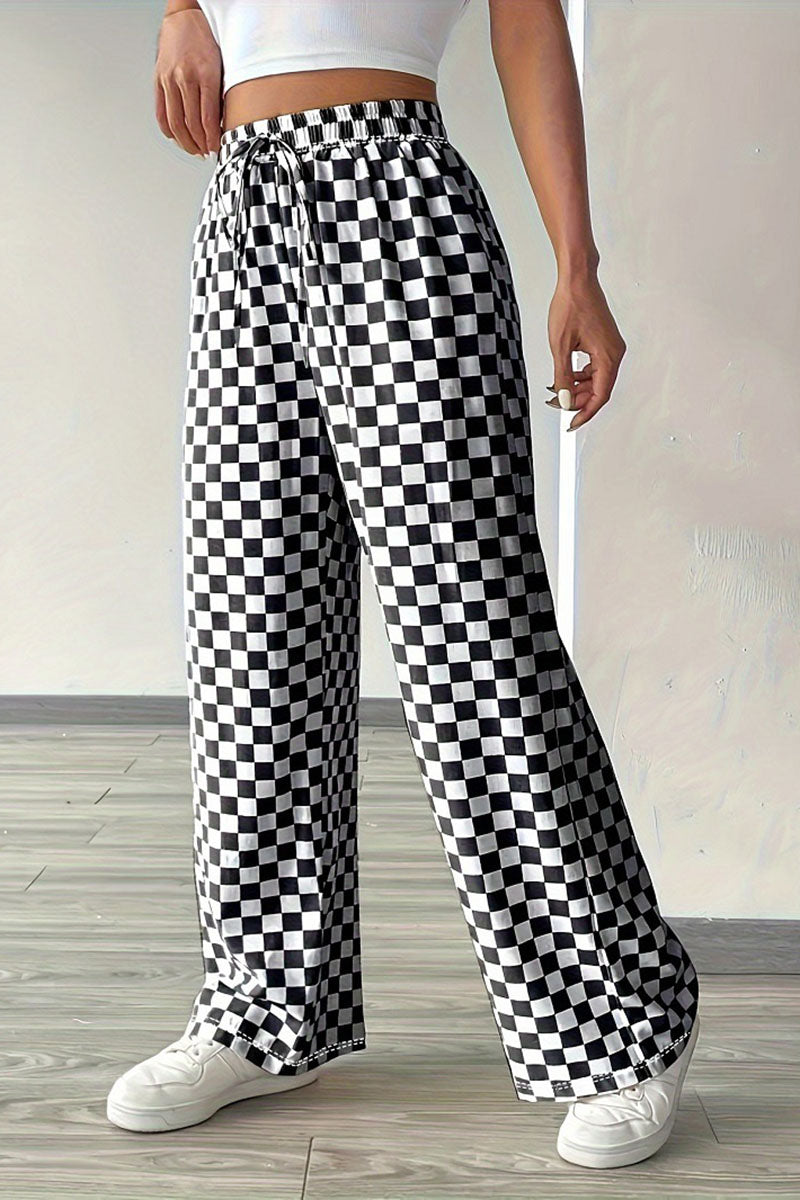 Checkerboard Wide-Leg Pants