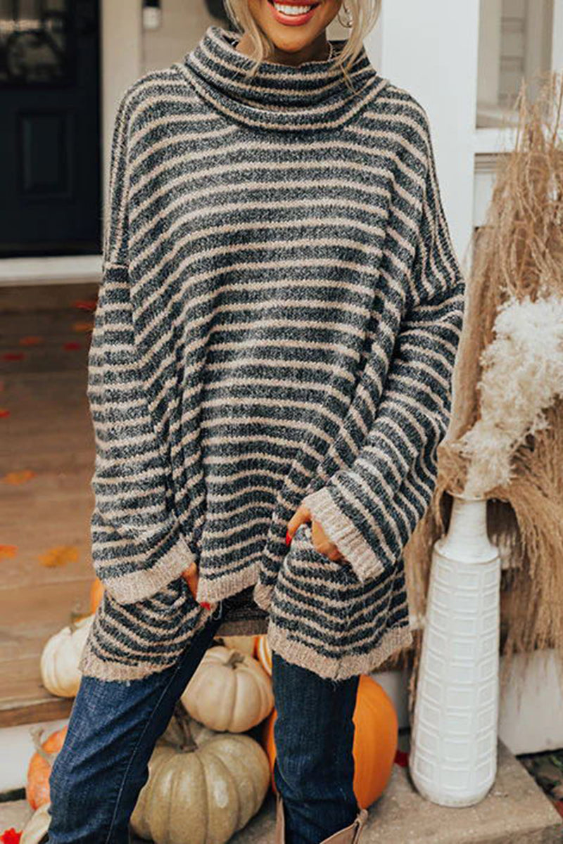 Striped Turtleneck Knit Sweater