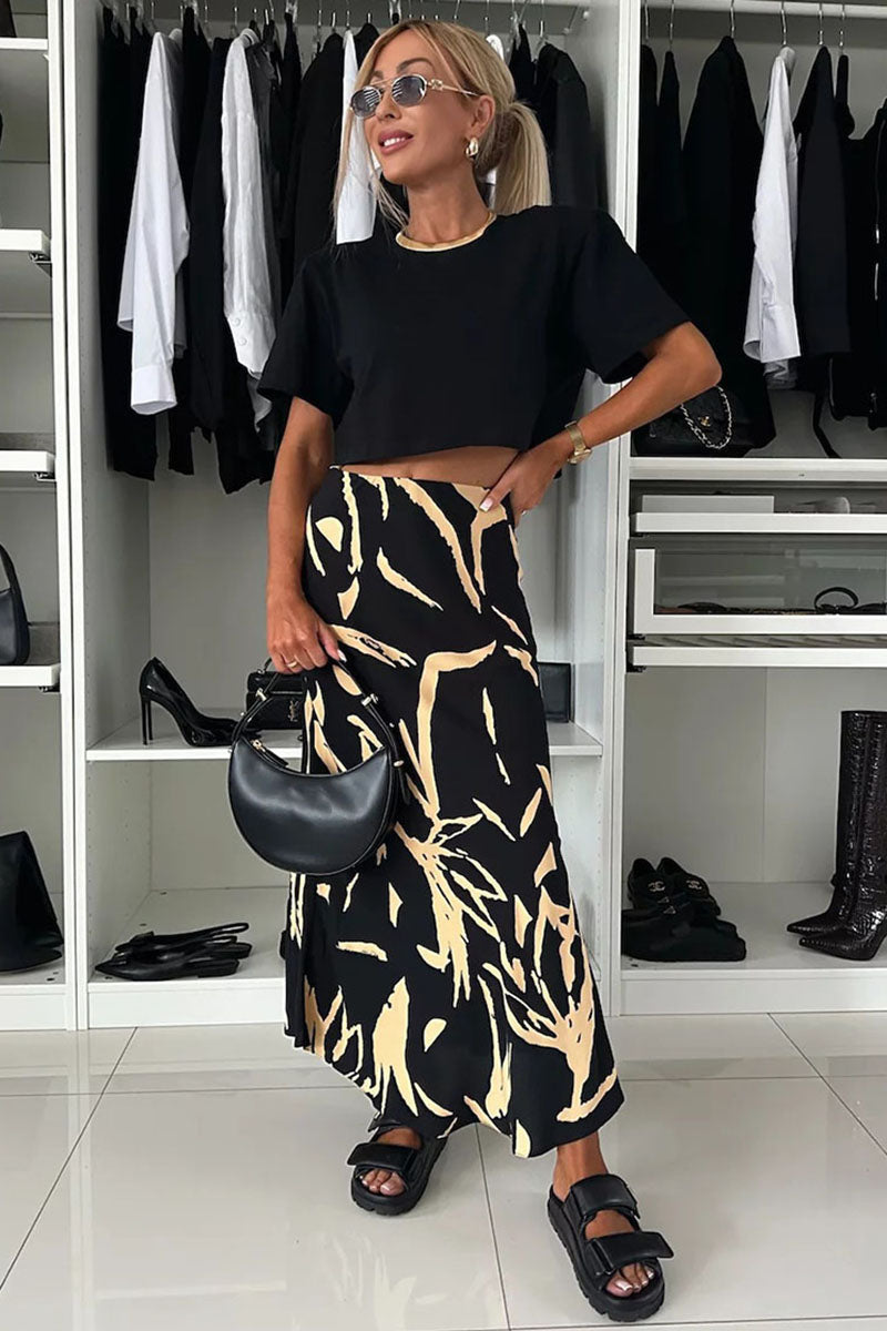 Abstract Print Midi Skirt