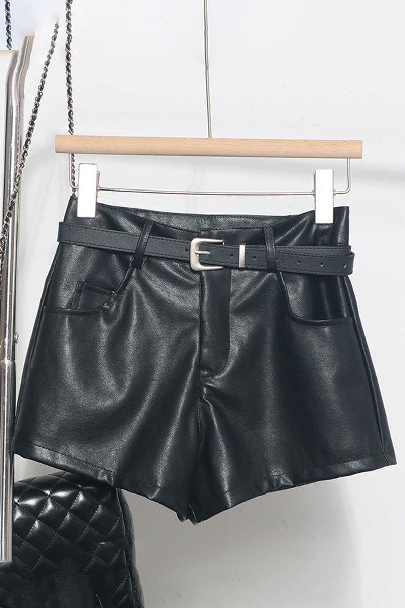 Belted Faux Leather Shorts