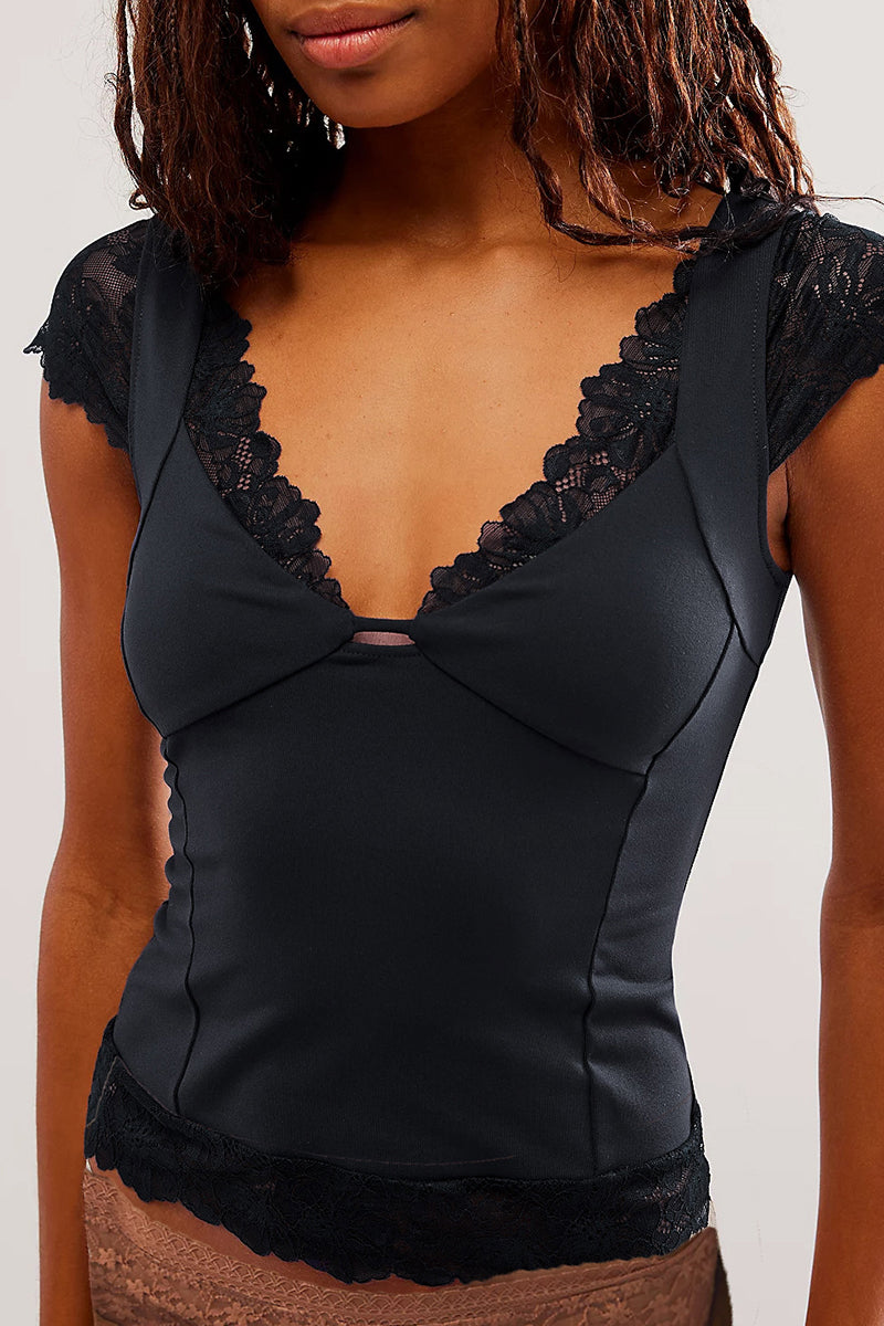 Lace-Trimmed Sleeveless Fitted Top