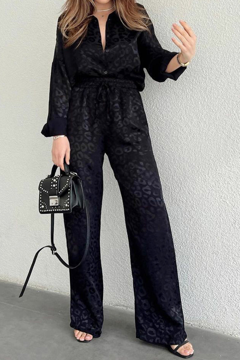 Leopard Shirt and Wide-Leg Pants Set