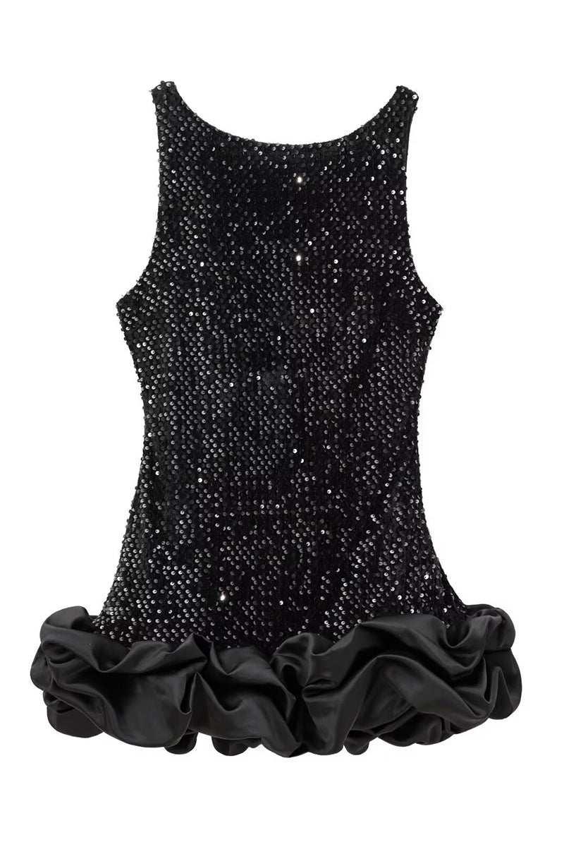 Sequin Sleeveless Ruffle Mini Dress