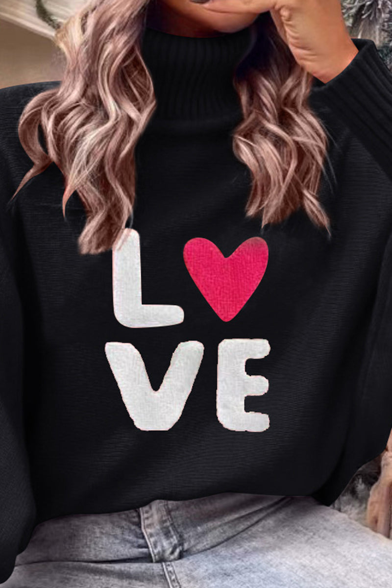 Love Graphic Turtleneck Sweater