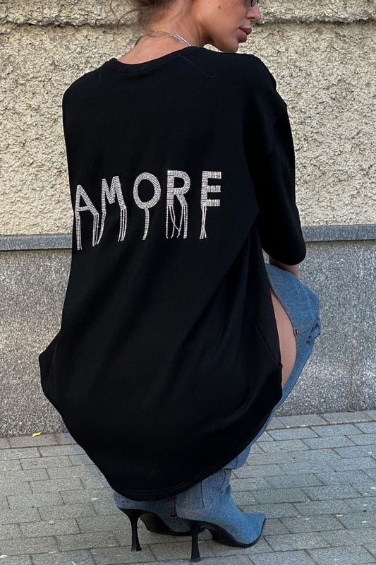 Rhinestone "Amore" Back Graphic Top