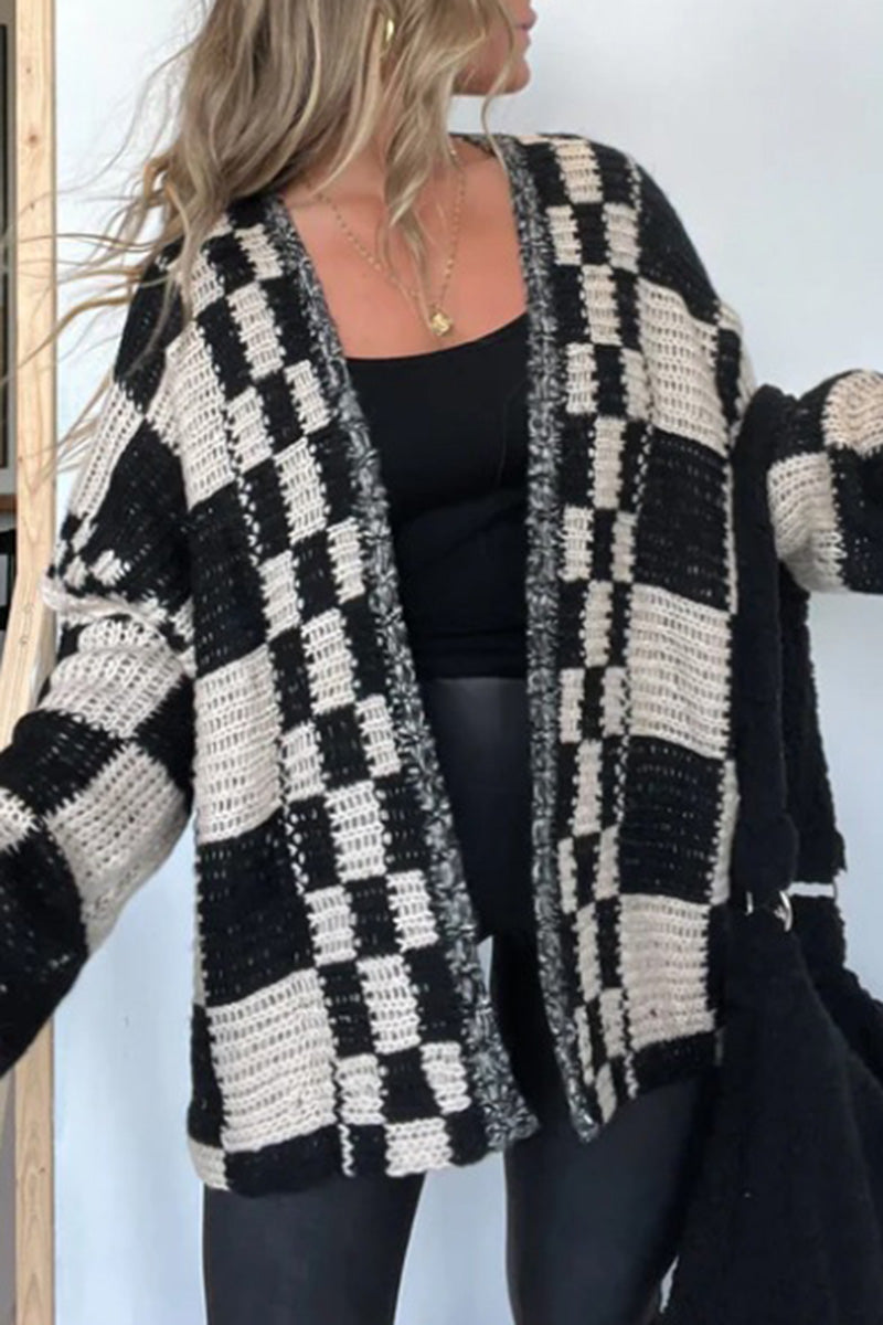 Checkered Knit Cardigan