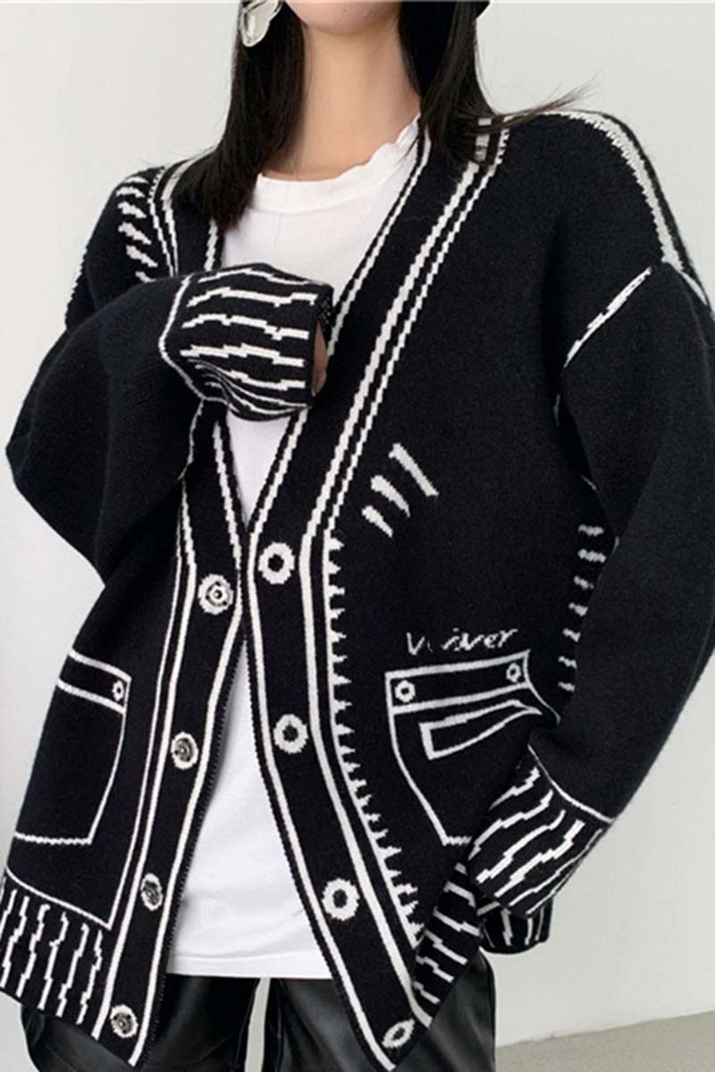 Oversized Black and White Cardigan