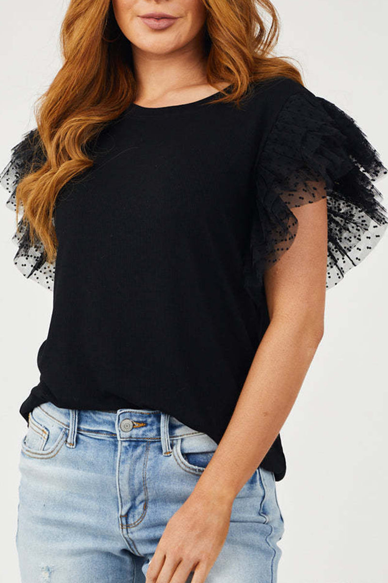 Ruffled Sleeve Fitted Top