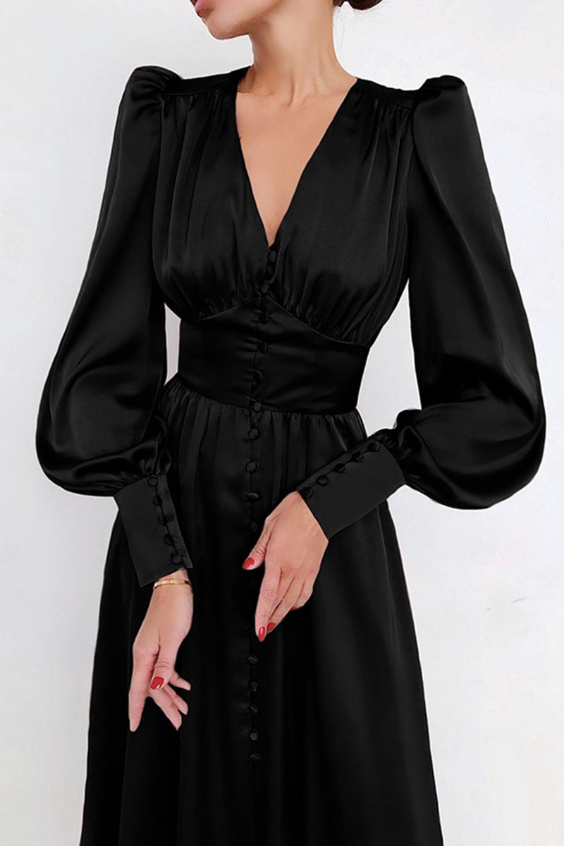 Button-Front Long Sleeve Maxi Dress