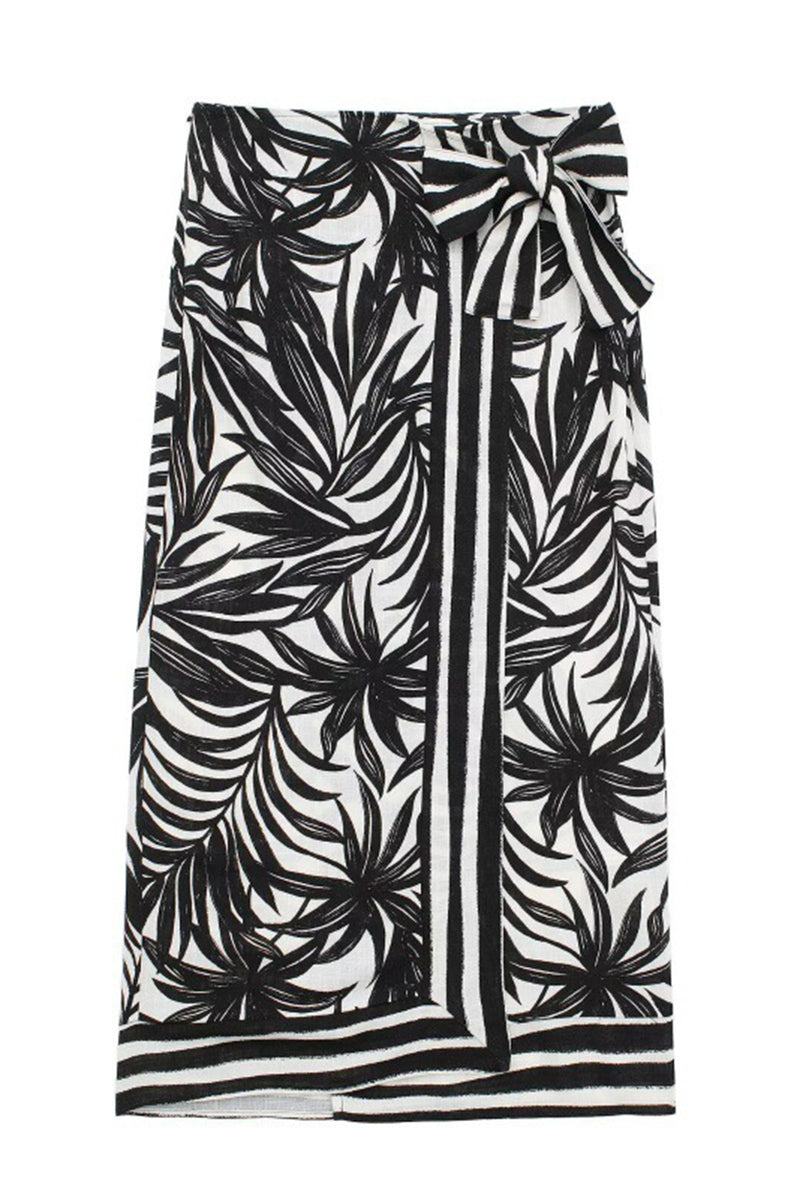 Printed Wrap Tie Midi Skirt