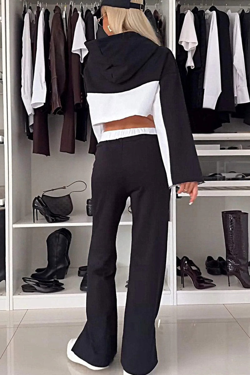 Cropped Hoodie and Drawstring Wide-Leg Pants Set