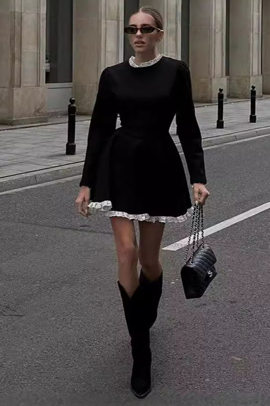 Lace Long Sleeves knit Mini Dress