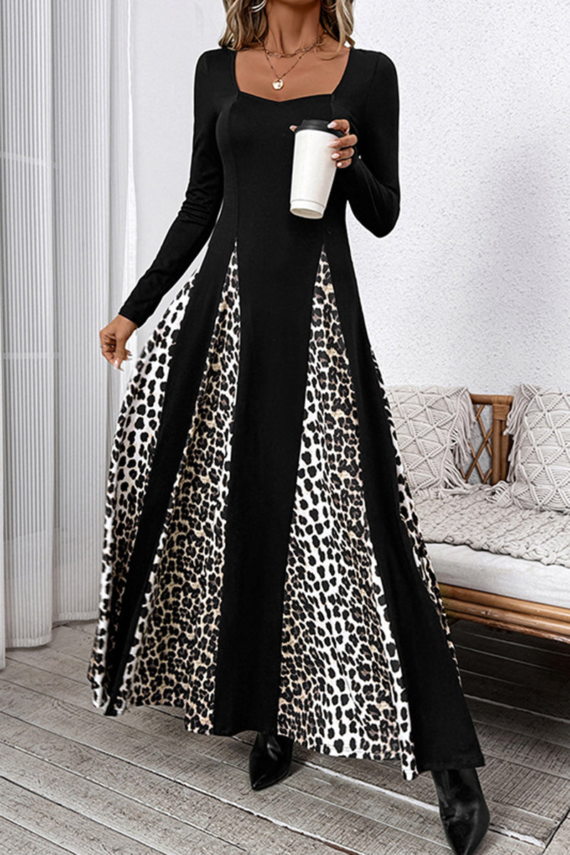 Leopard Print Paneled Maxi Dress