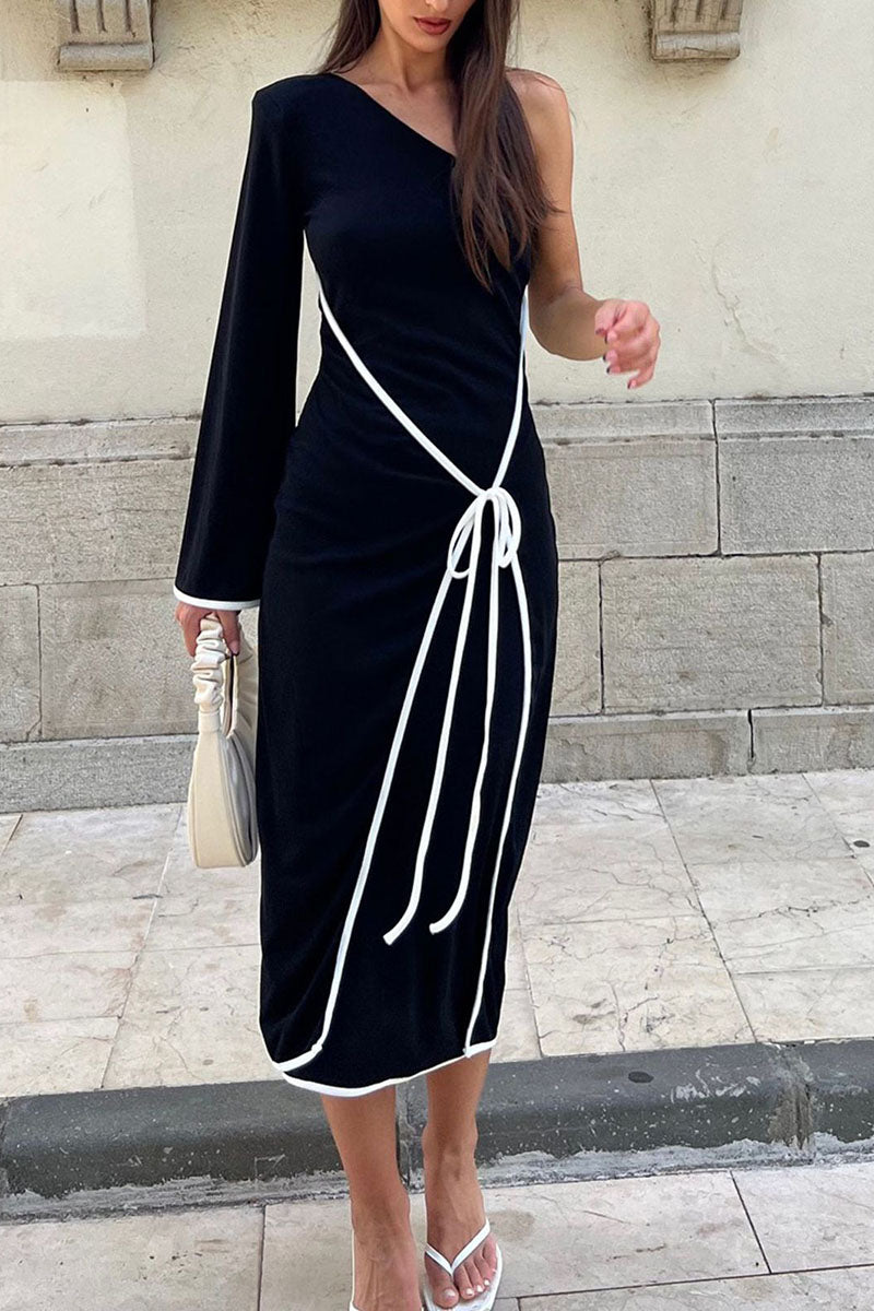 One-Shoulder Belted Maxi Dress