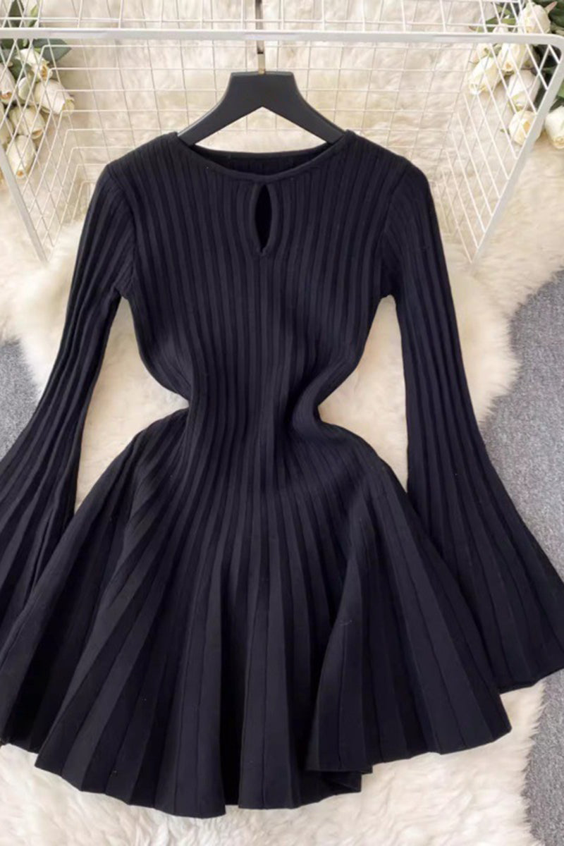 Ribbed Flare Sleeve Skater Dress