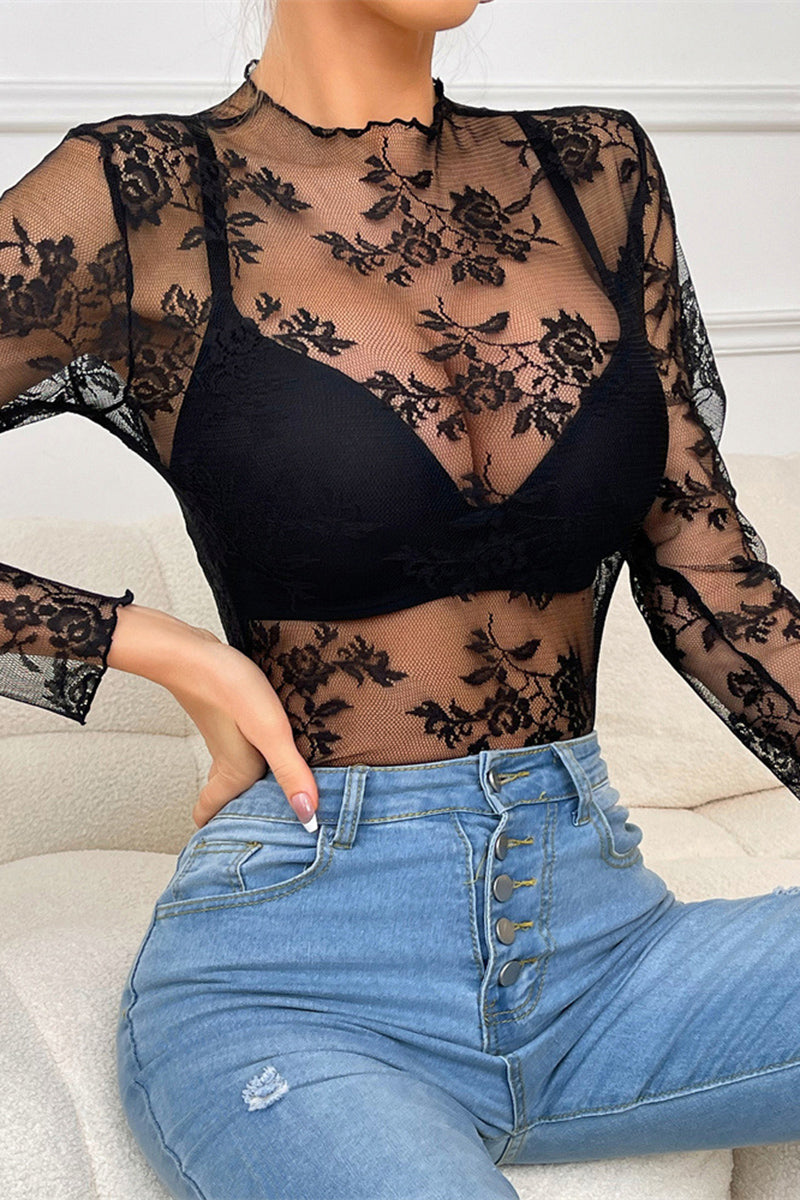 Lace Sheer Long Sleeve Top