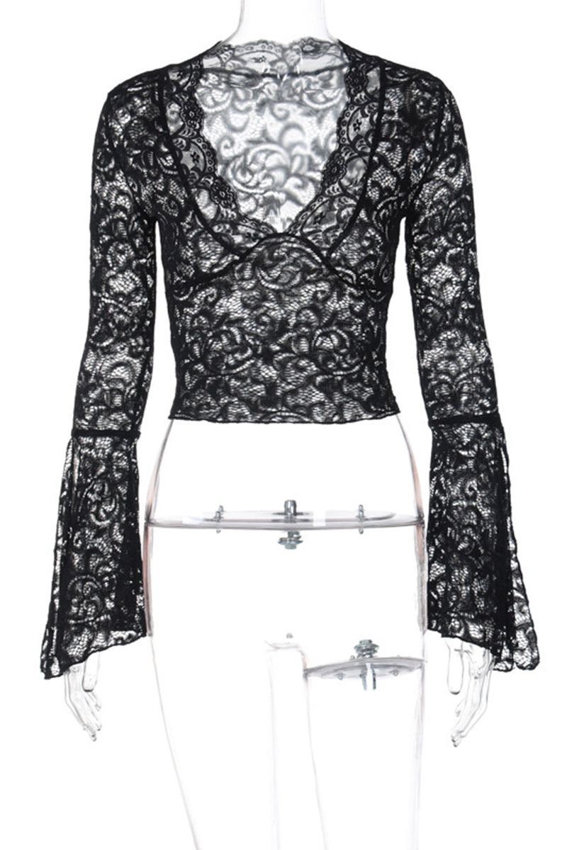 Lace Bell Sleeve Crop Top