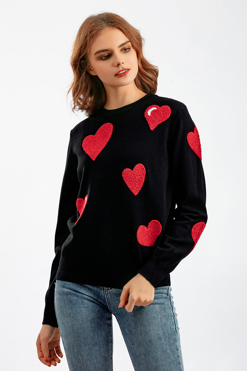 Heart Pattern Pullover Sweater