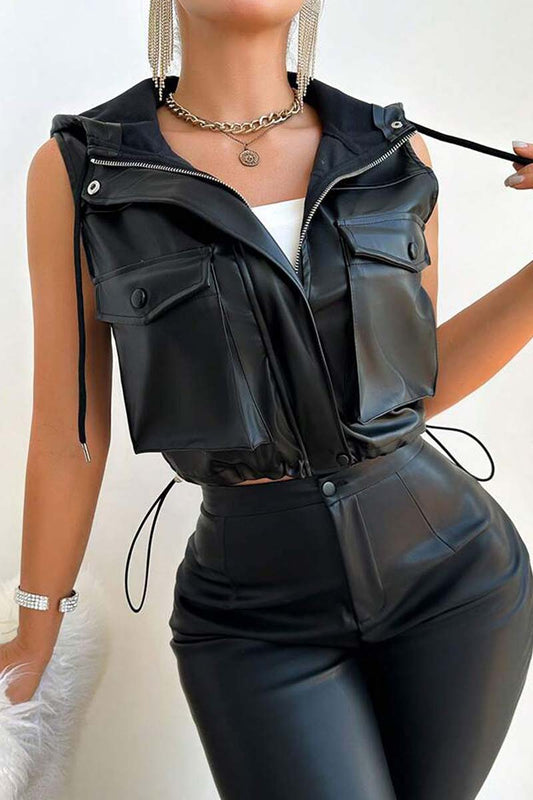 Sleeveless Cropped Top with Drawstring Hem