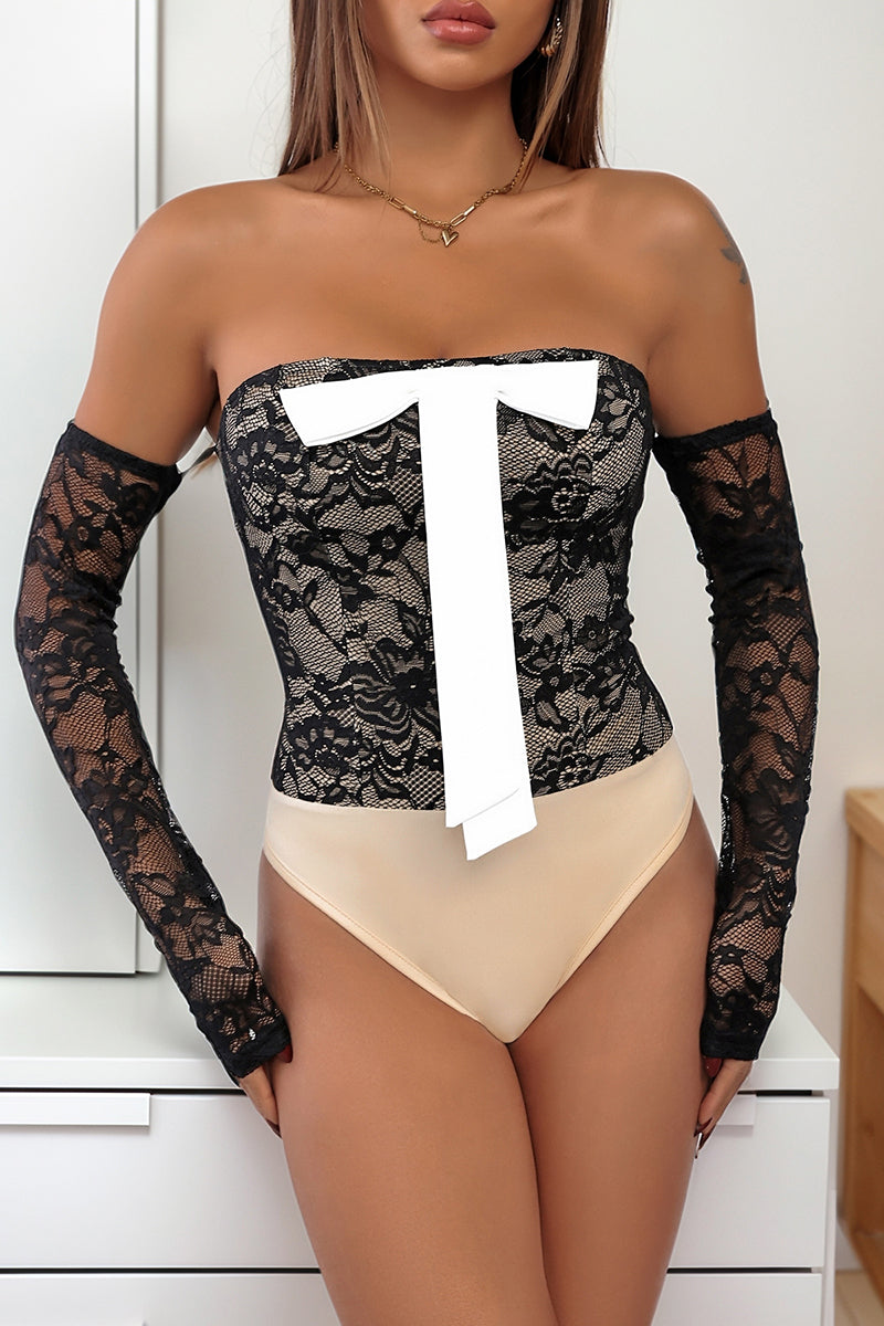 Off-Shoulder Bow Lace Bodysuit