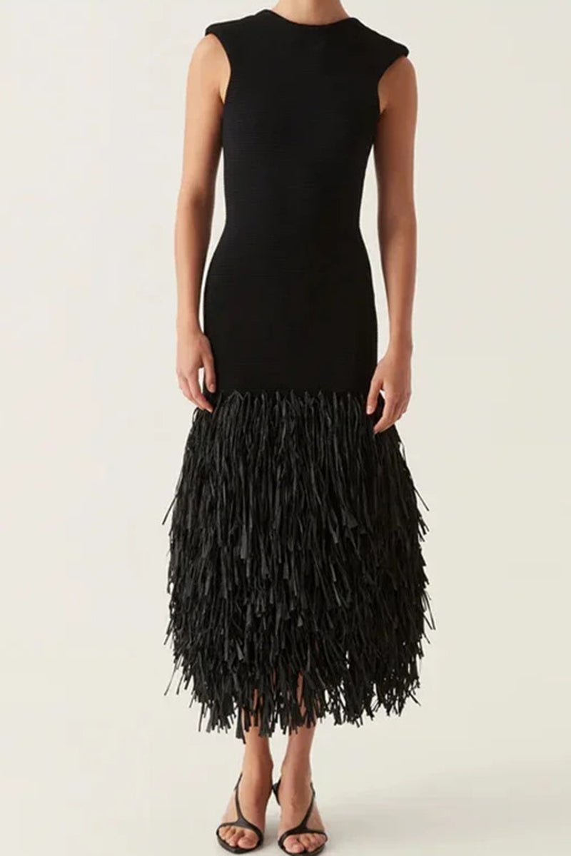 Sleeveless Fringe Hem Dress