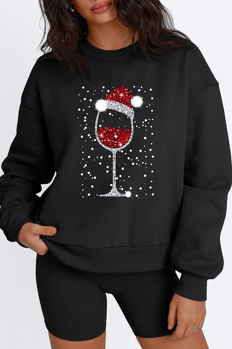 Holiday Wine Glass Round Neck Graphic Top