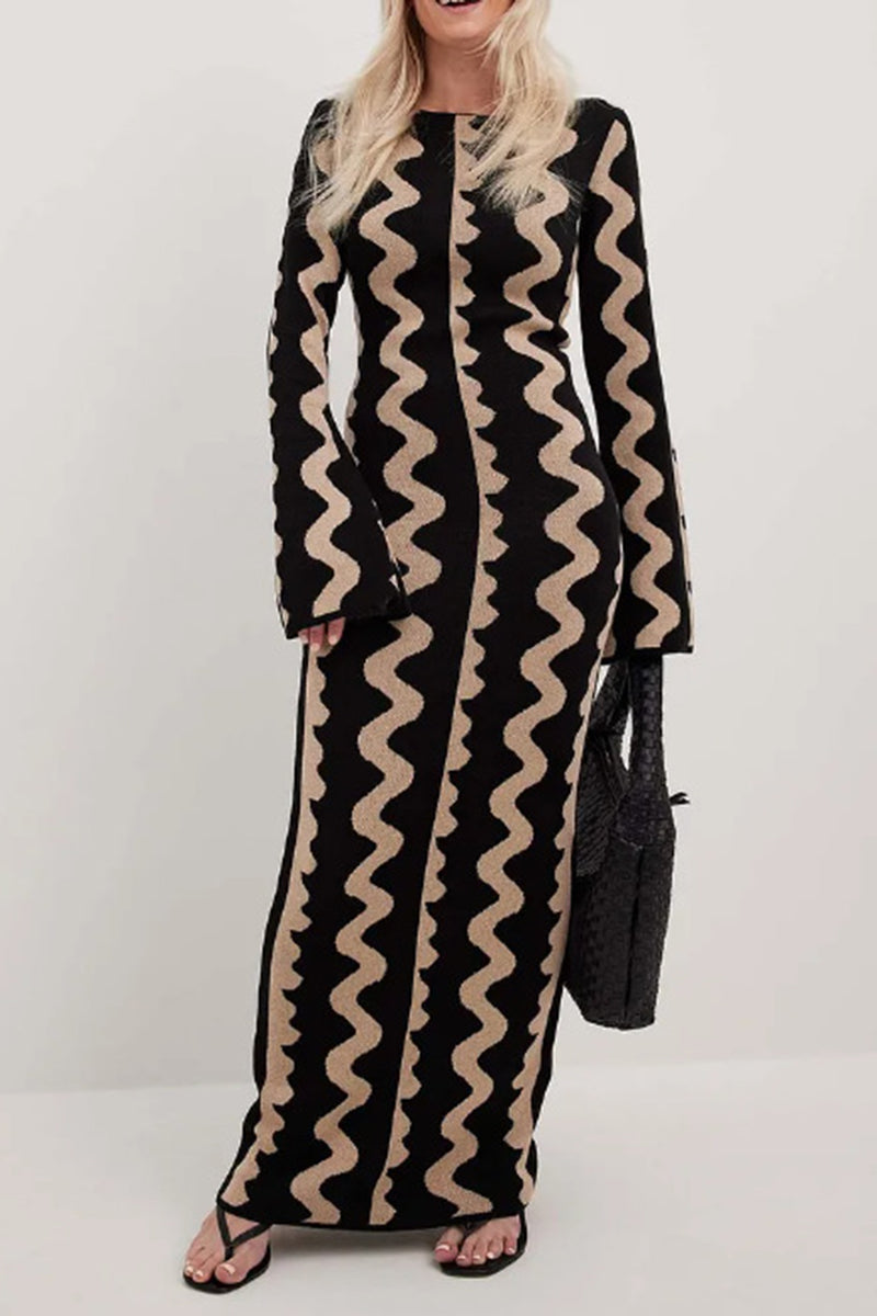 Striped Long Sleeve Bodycon Maxi Dress