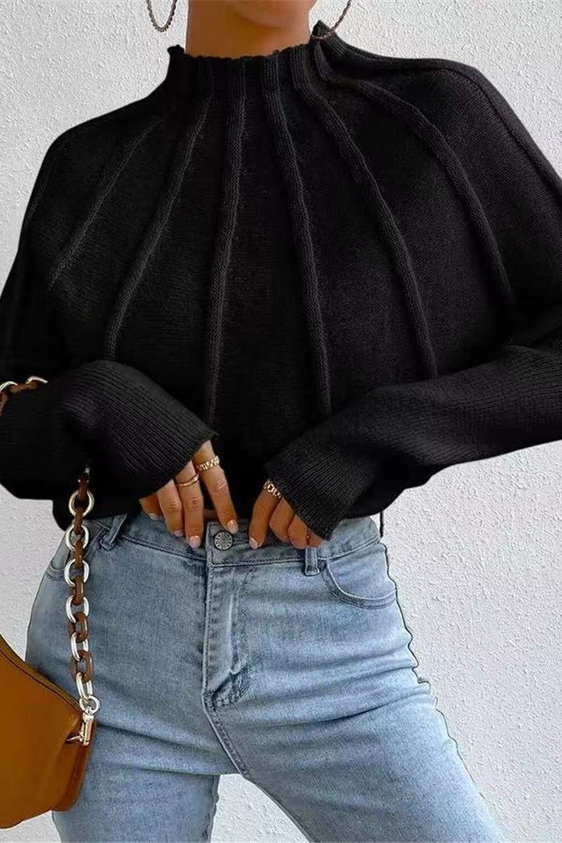 Ribbed Knit Mock Neck Sweater