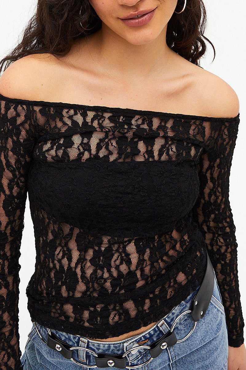 Off-Shoulder Sheer Lace Top