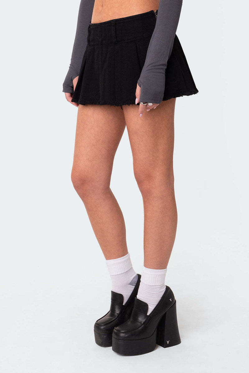 Frayed Pleated Mini Skirt