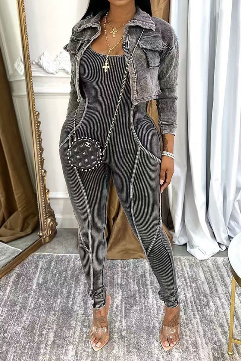 Ribbed Tank Jumpsuit with Jacket Set