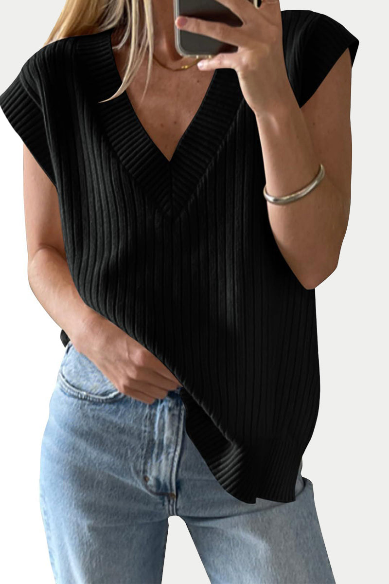 V-Neck Ribbed Knit Sleeveless Vest