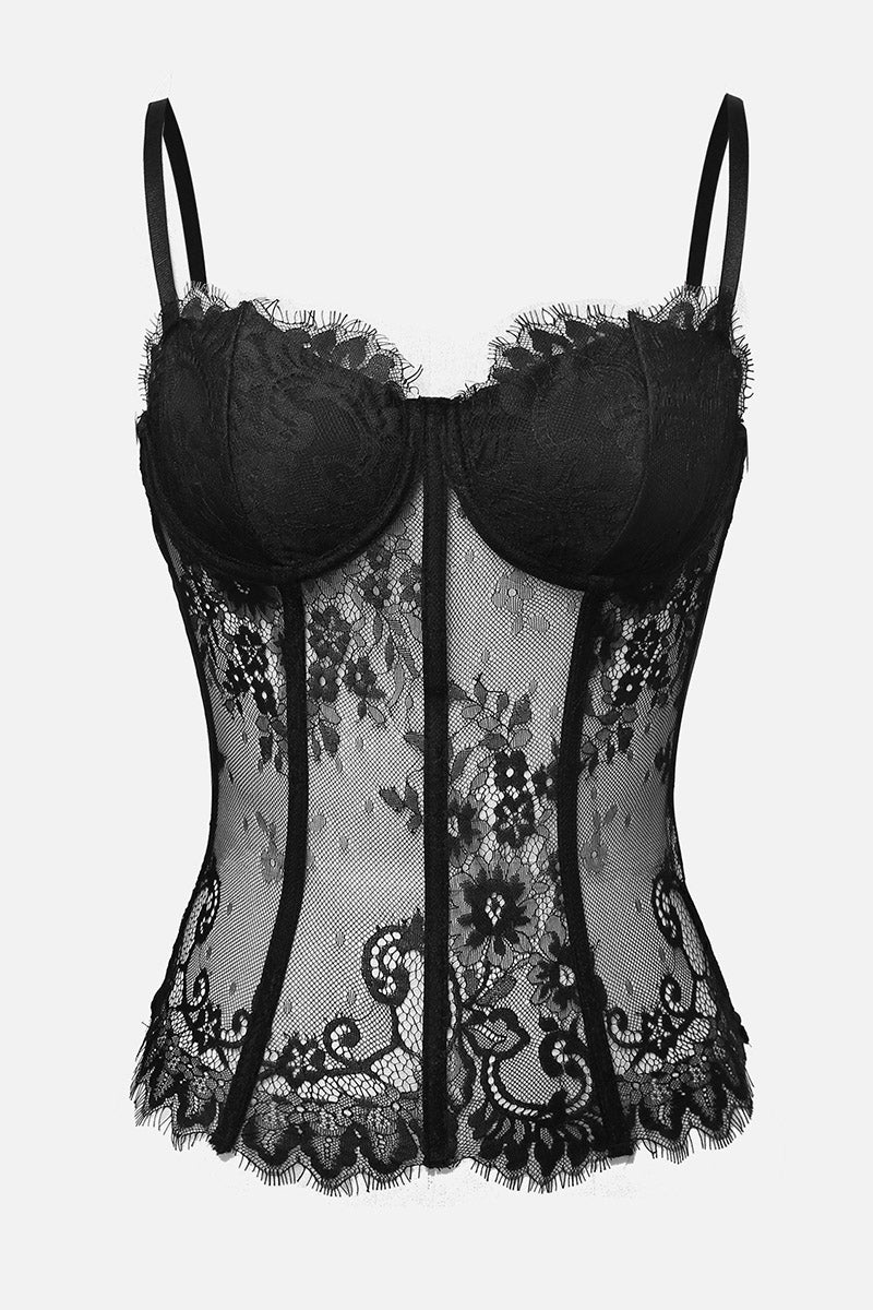 Sheer Floral Lace Corset Top