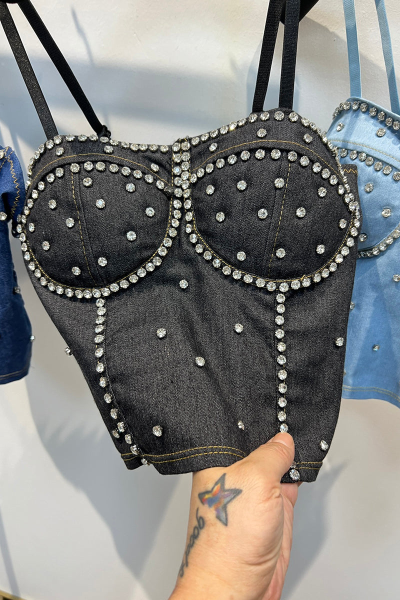 Studded Denim Corset Bustier