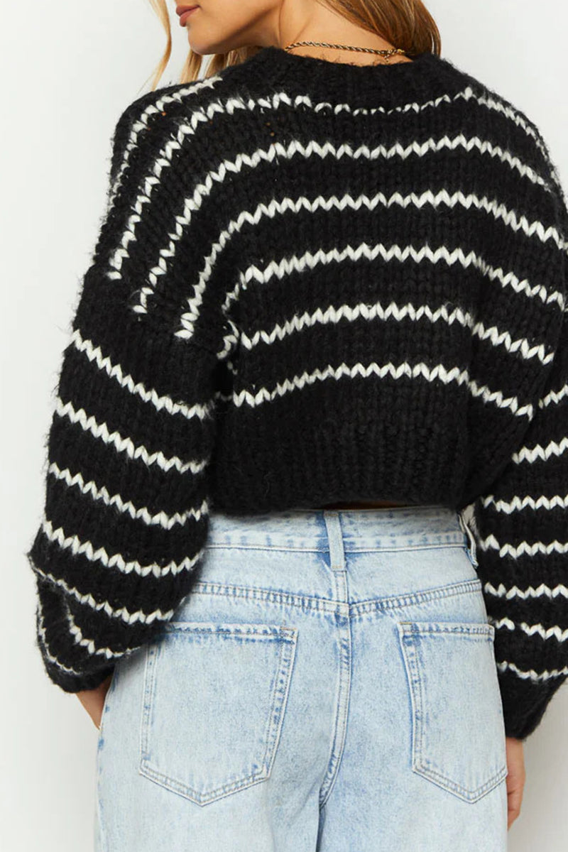 Striped Chunky Knit Cropped Sweater