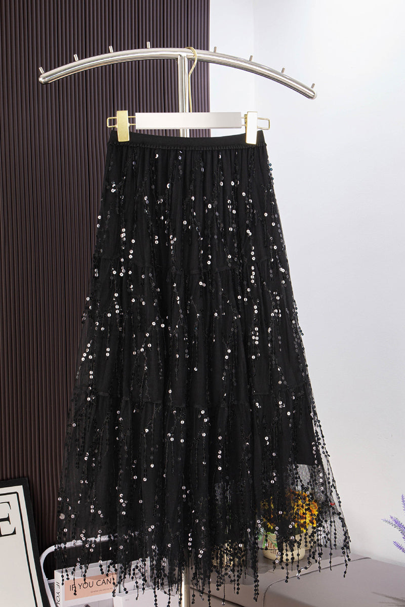 Sequin Embellished Mesh Skirt