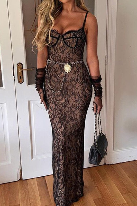 Sheer Lace Fitted Maxi Dress