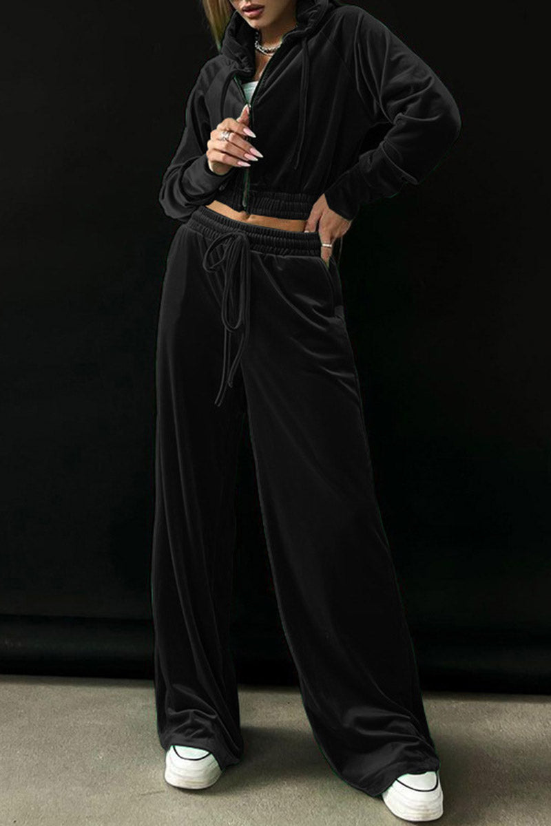 Zip-Up Hoodie and Wide-Leg Pants Set