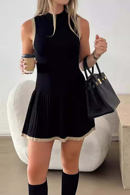 Sleeveless Knit Mini Dress with Flared Hem