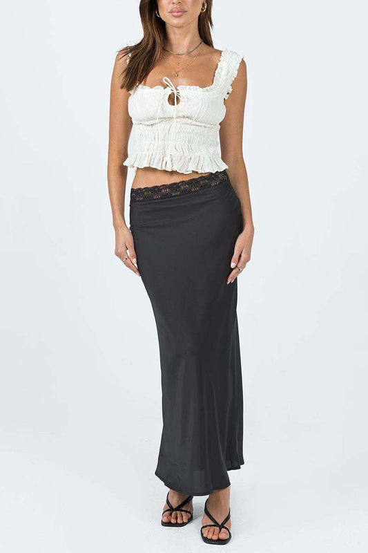 Satin Midi Skirt with Lace Detail