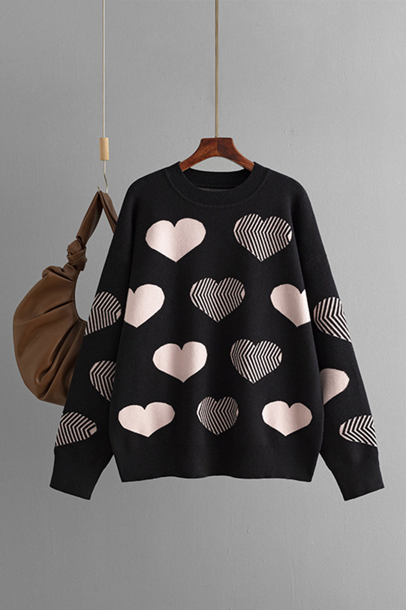 Patterned Heart Print Knit Sweater