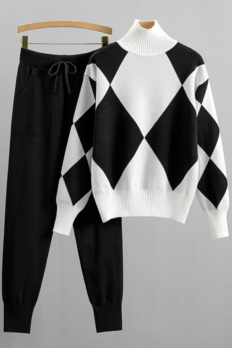 Argyle Pattern Knit Two-Piece Set