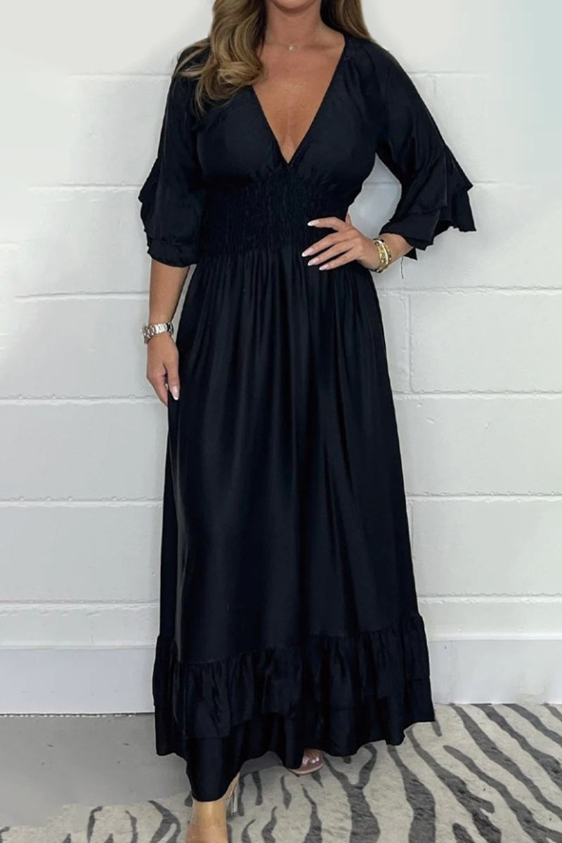 Ruffle Sleeve Smocked Waist Maxi Dress