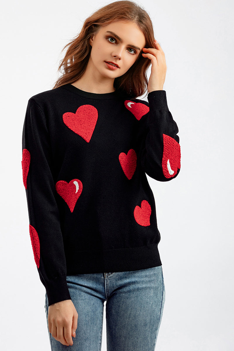 Heart Pattern Pullover Sweater