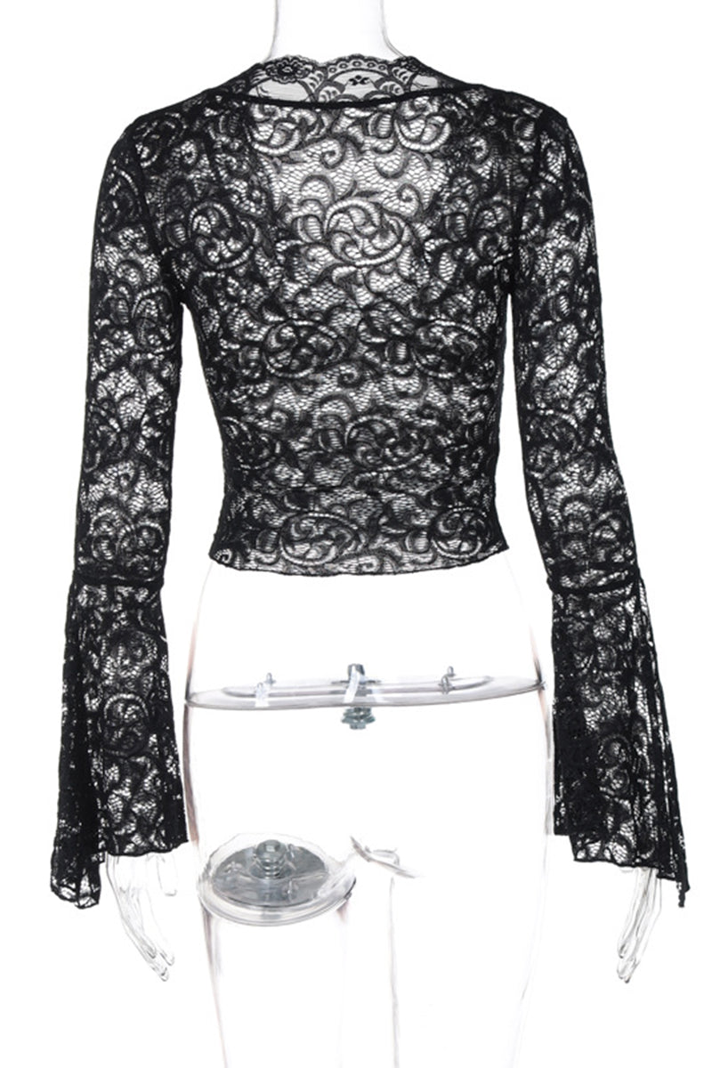 Lace Bell Sleeve Crop Top