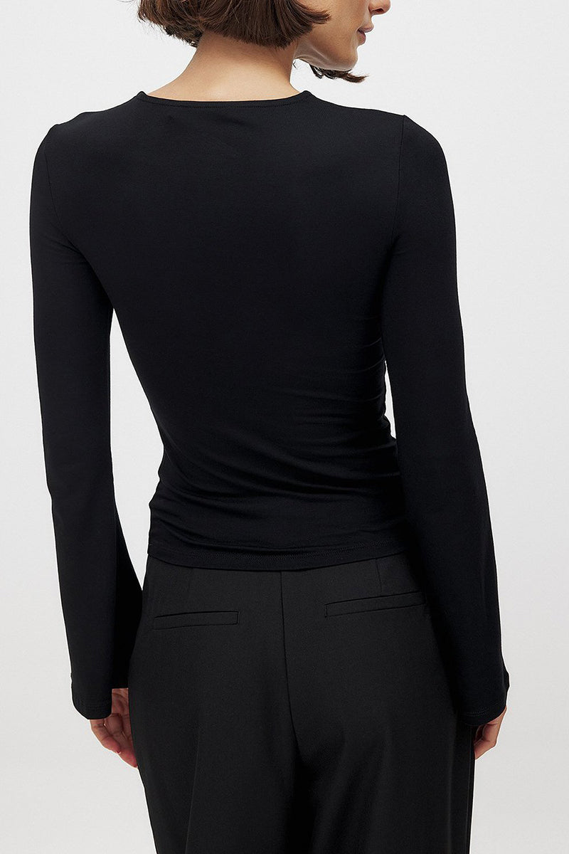 Cutout Faux Two-Piece Design Long Sleeve Top