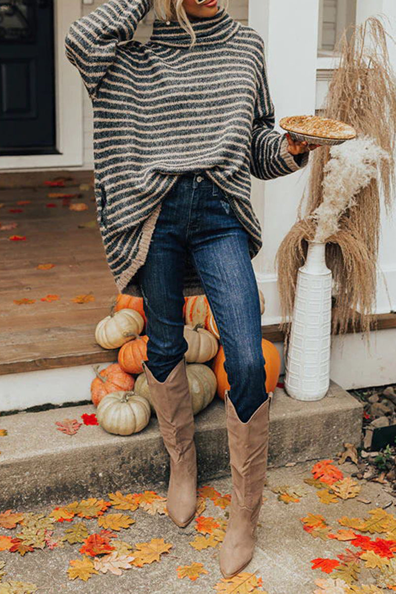 Striped Turtleneck Knit Sweater