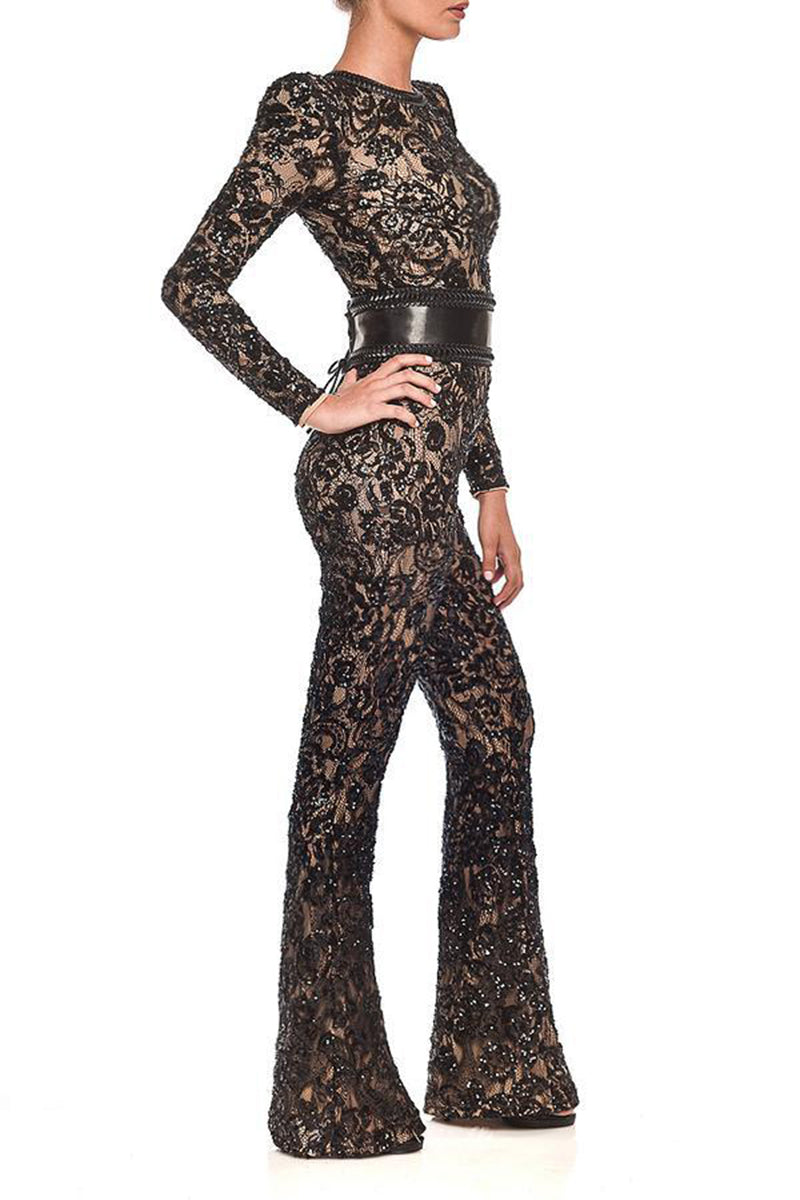 Lace Long-Sleeve Jumpsuit