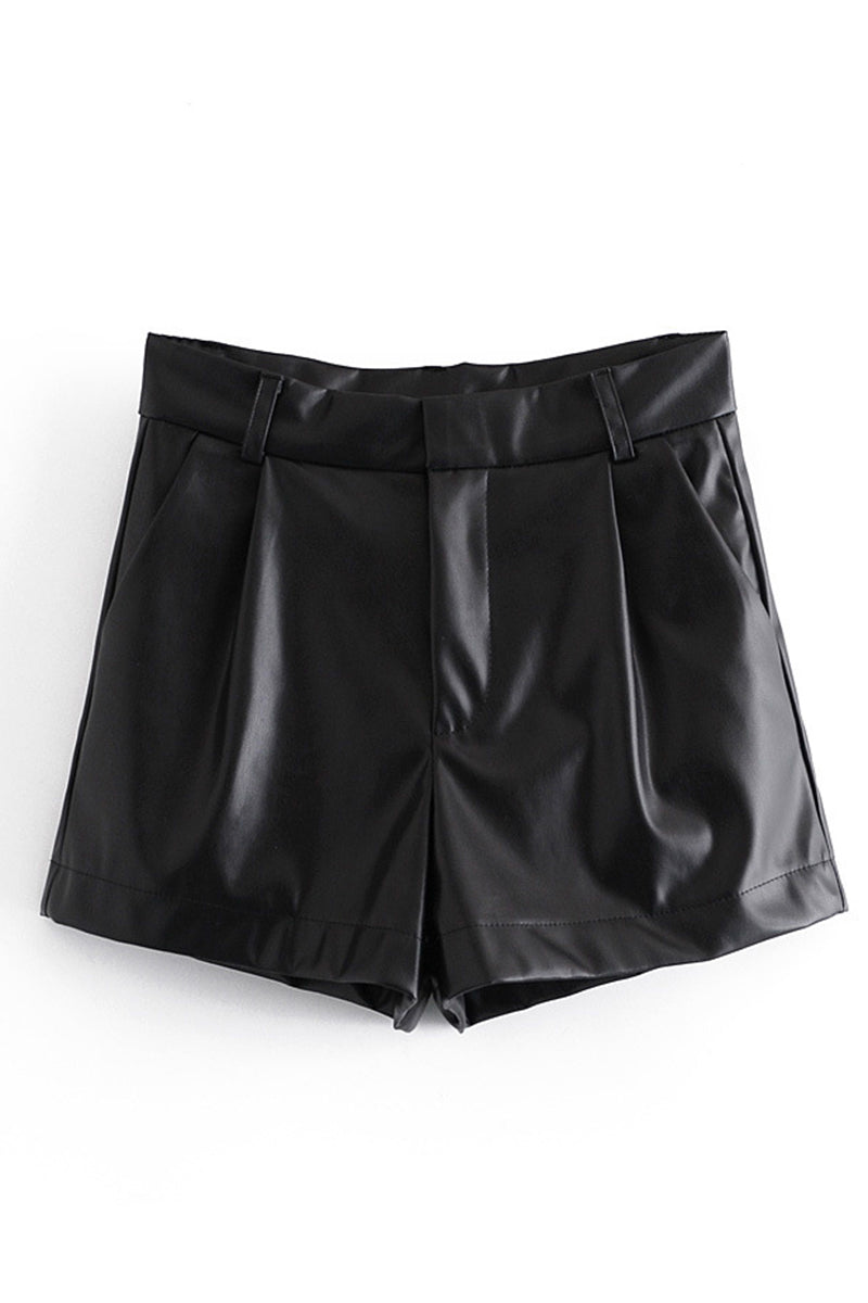 Pleated PU Leather Shorts