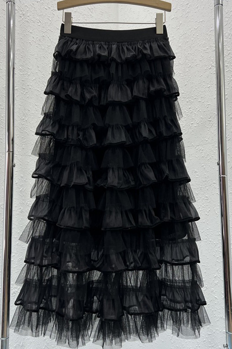 Layered Tulle Ruffle Midi Skirt